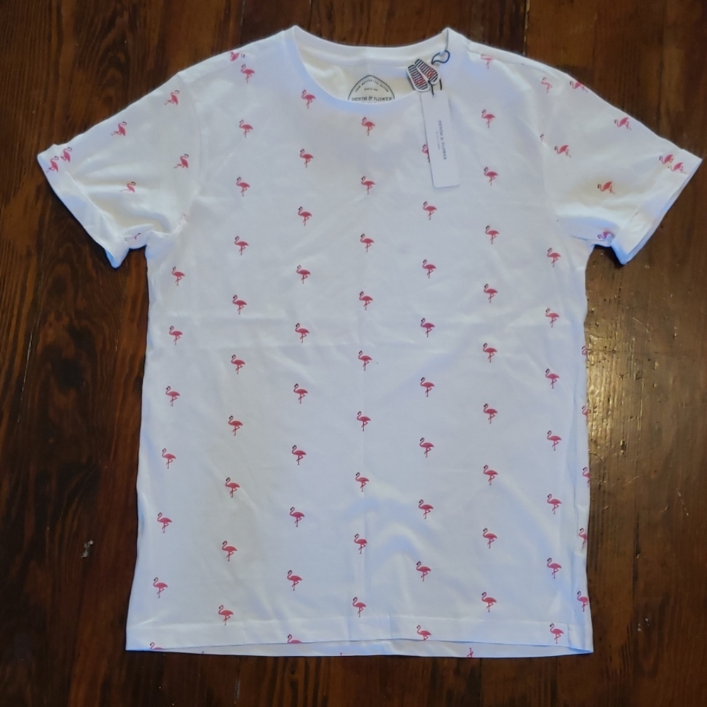 Denim & flower flamingo t